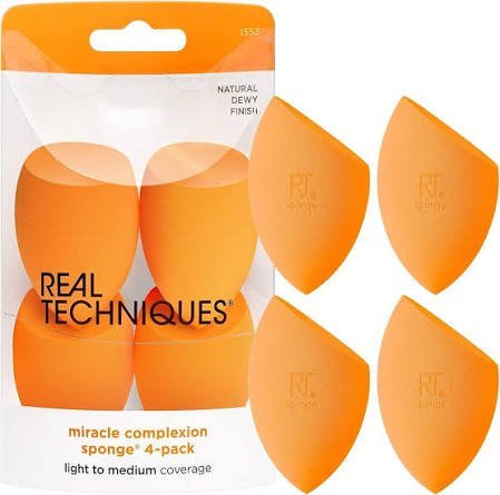 Real Techniques Miracle Complexion Makeup Sponge, 4-Pack Beauty Blender For Liquid & Cream Foundation