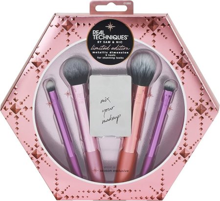 Real Techniques Metallic Dimension Makeup Brush Gift Set with 4 New Brushes