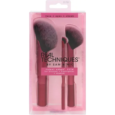 REAL TECHNIQUES Rebel Edge Trio Makeup Brush Set for Face, Cheeks and Eyes 3 Count